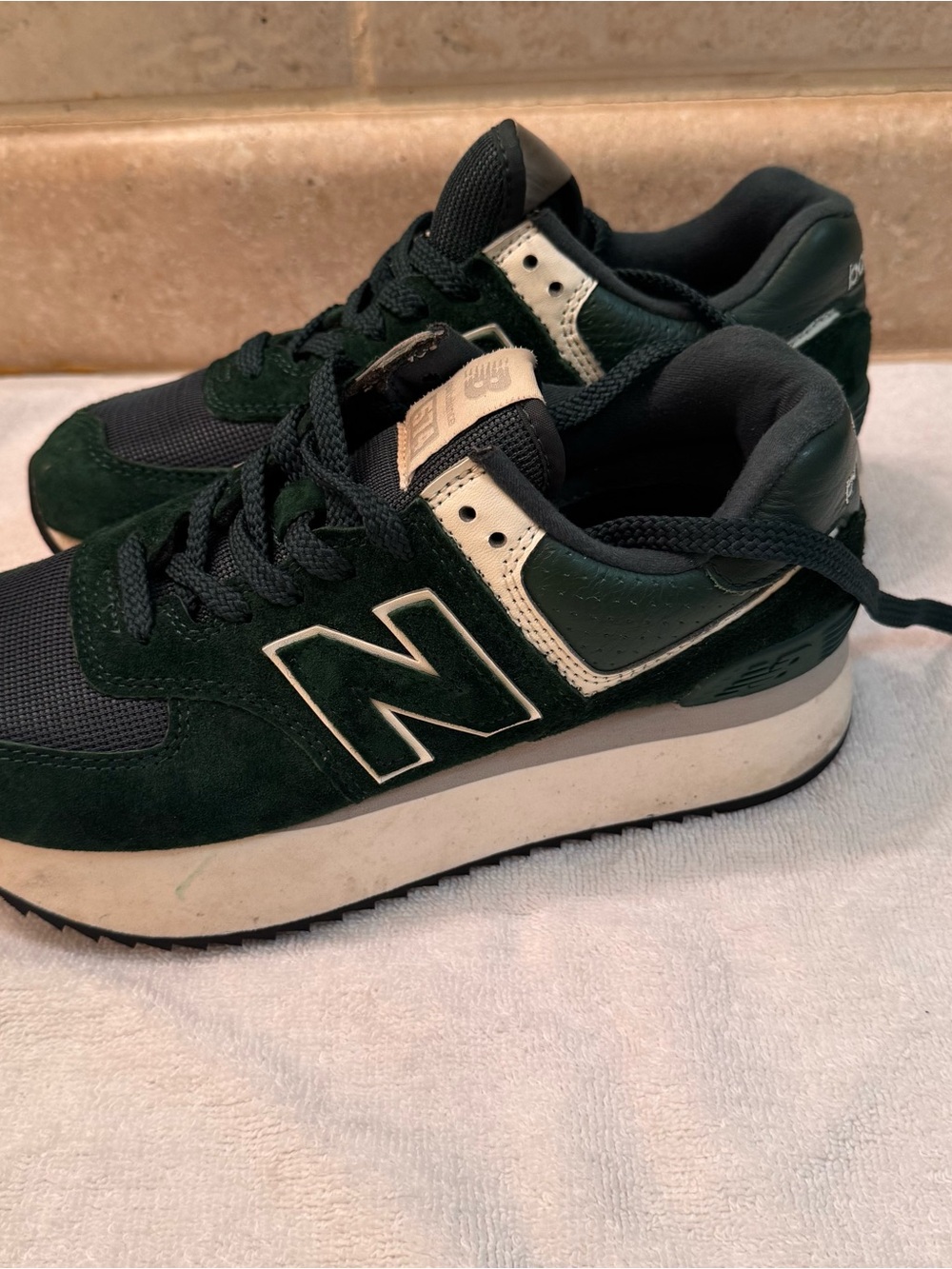 New Balance Dark Green & Black 574 Suede Mesh Sneakers